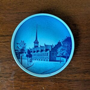 Denmark Borsen Castle Hanging  Mini Souvenir Dish Plate 3.25" Blue White